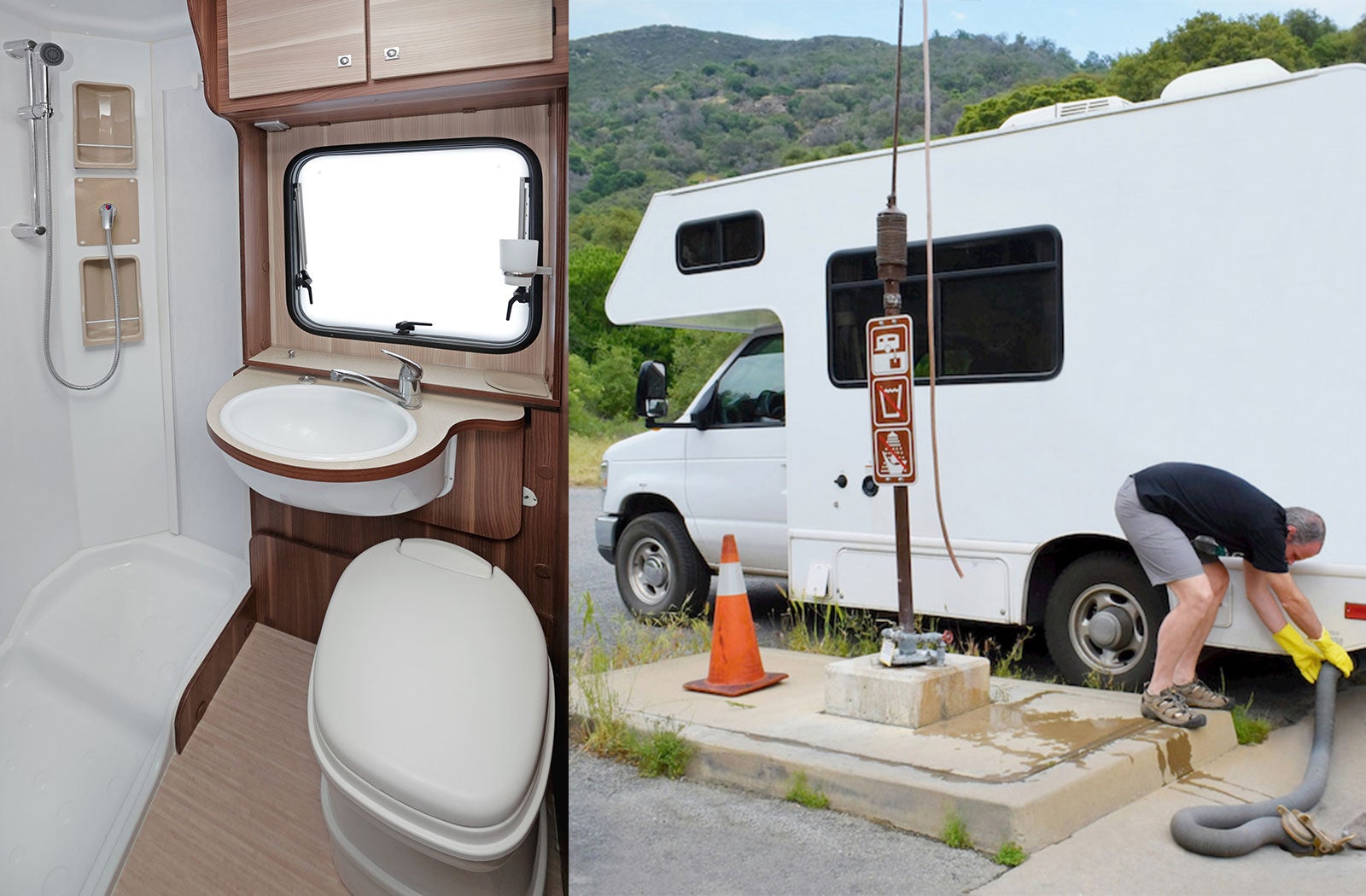 Portable RV/camper toilet and holding tank setup in Livermore, California