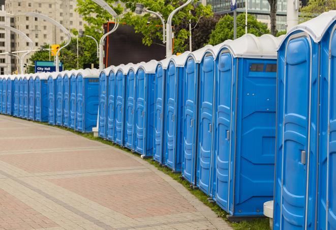Seasonal porta potty units set up at a Livermore, California venue