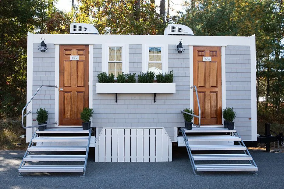 Wedding restroom units discretely staged at a venue in Livermore, California